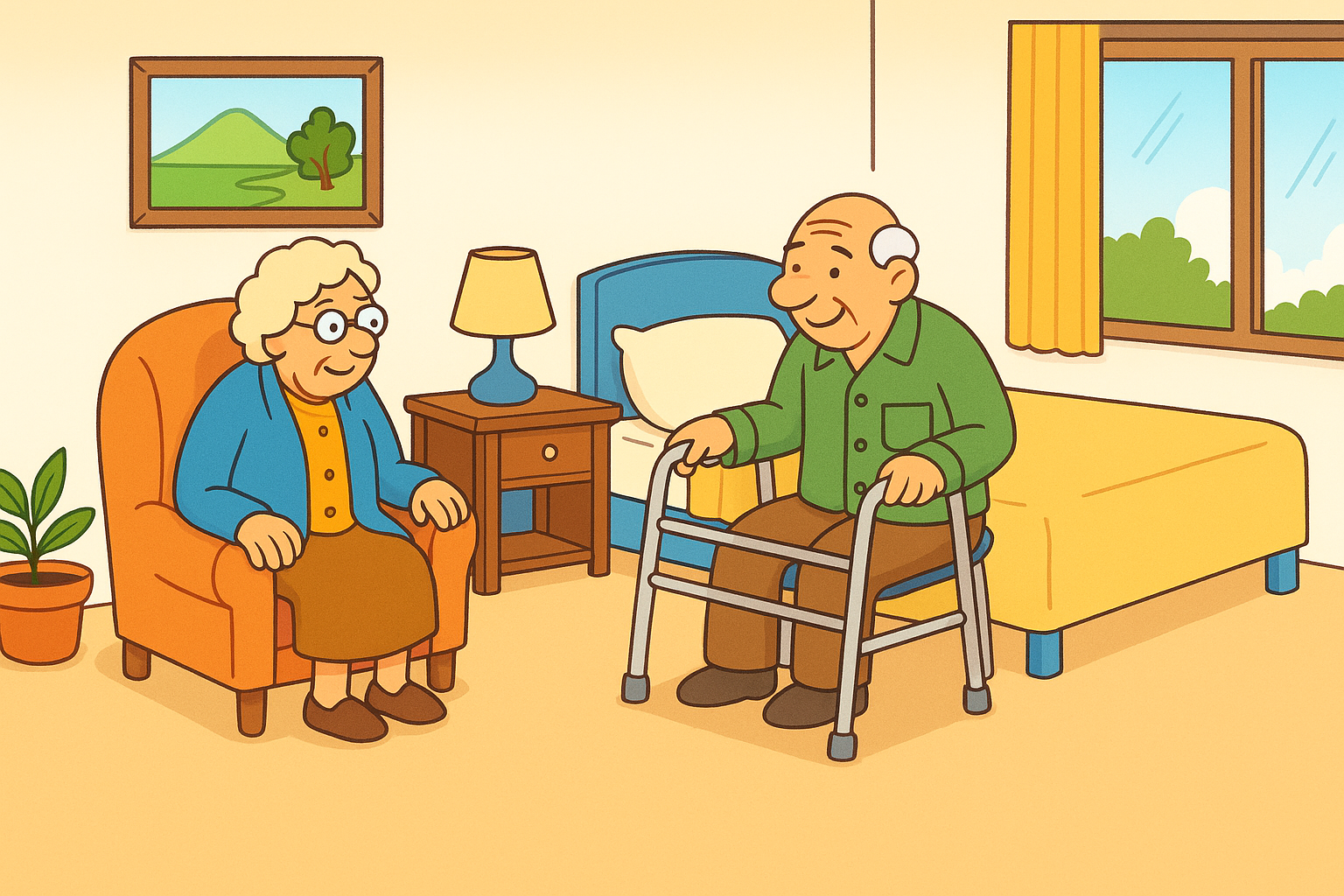 Tecknad bild ett äldre parb.